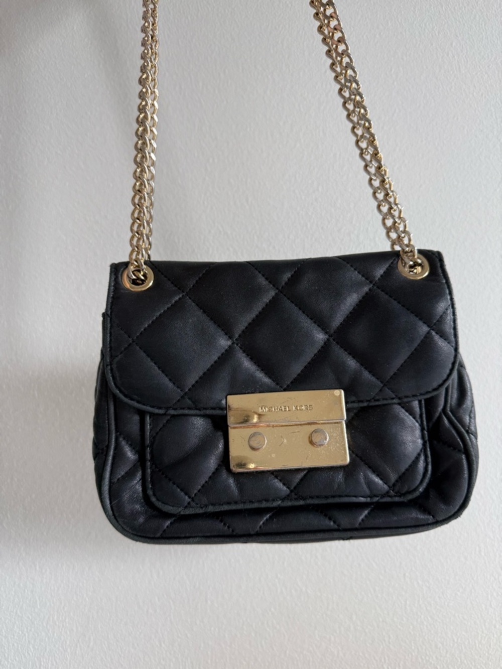 Michael Kors Black Quilted Leather Shoulder Bag with Gold Hardware